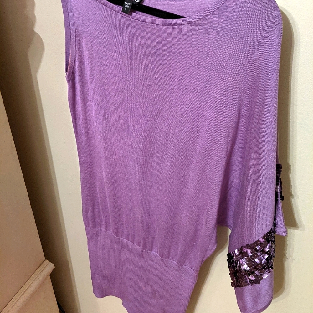 Bebe S Purple One-Shoulder Top with Sequin Detail